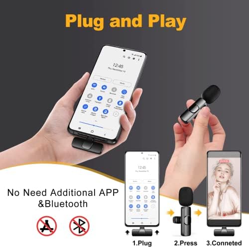 Cualfe Wireless Lavalier Microphone for iphone/iOS/Android, Plug-Play Wireless Microphones, Mic with 3 Level Noise Reduction Auto Sync for Recording, Live Streaming, YouTube, TikTok, Facebook