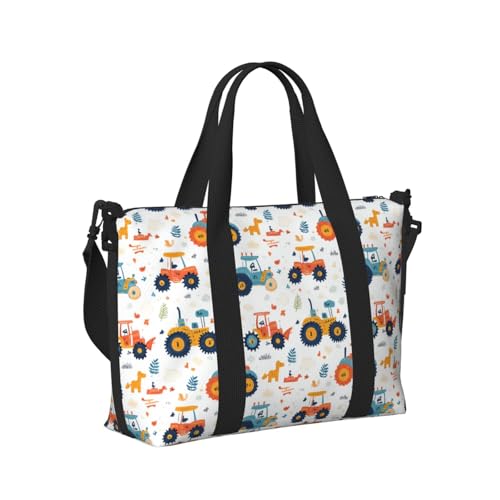 Laptop Tote Bag for Women Work - Cute Cartoon Tractor Print Weekender Overnight Bags for Women Travel, Gym Duffle Bag for Men, Personal Item Crossbody Travel Bags for Men Carry On