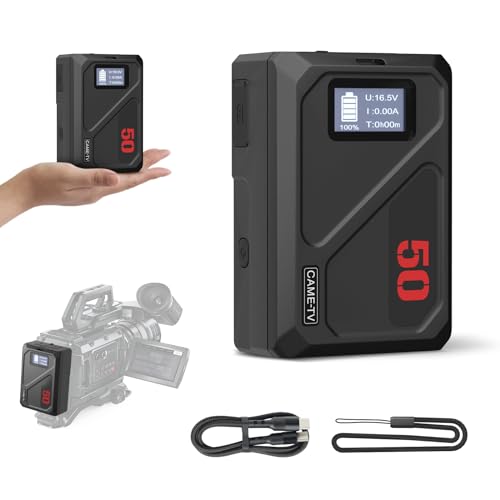 Came-TV V Mount Battery MINI 50C 3450mAh 50Wh 14.4V, V Lock Battery with PD45W Type C/D Tap/USB A/12V DC/8.4V DC/BP OLED Display, for Video Camera Camcorder (50Wh)
