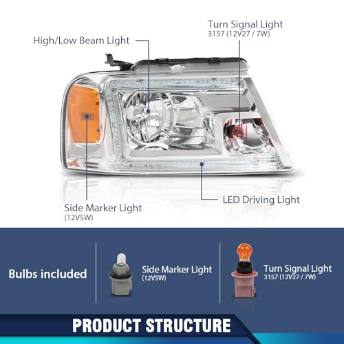 Image of PIT66 LED Front Headlights Pair Fit 2004-2008 F150, 06-08 Lincoln Mark LT