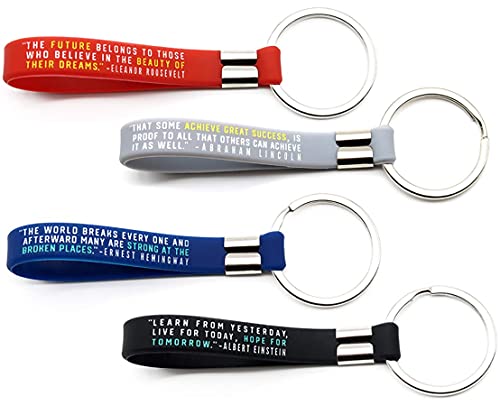 (12-Pack) Inspirational Quote Keychains - Dream, Achieve, Strength, Hope - Wholesale Bulk Pack Of 1 Dozen Silicone Rubber Key Rings With Motivational Quotes - Party Favors Gifts For Adults Men Women #TOP5