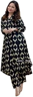 Womens Cotton Printed A-Line Anarkali Kurti and Pant Set_GK_CREAM-BLACK-CO-ORD-SET-0043 Price In India