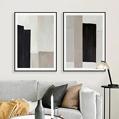Peinture Affiches Impressions Noir Beige Toile Peinture Contemporain Abstrait 60x90cm Élégant