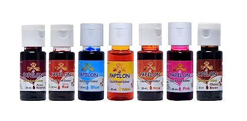 Image of PAPILON FOOD FLAVOURS & COLOURS Shades Of Liquid Food Color (20 Ml X 7 Bottle)
