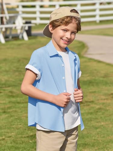 Image of Haloumoning Boys Short Sleeve Dress Shirts Button Down Formal Uniform Shirt