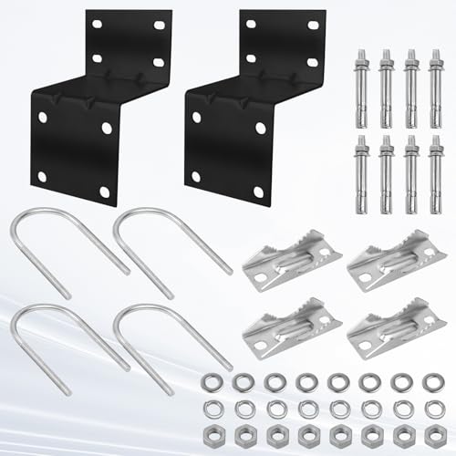 MOOKEERF Antenna Pole Mount Bracket Kits - 2 Set Black-Coated Antenna Pole Mast Mount Bracket with Double U-Bracket Assembly + 4 Screws for Outside Home Antenna Pole Holder