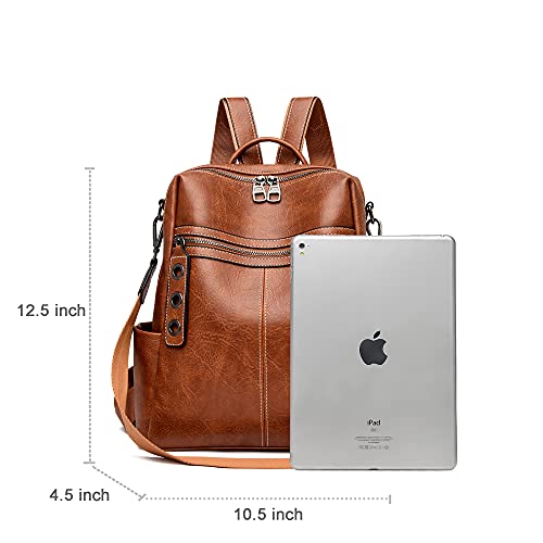 Maxoner Small Leather Womens Backpack Purse For Women Brown Fashion Convertible Bookbag, Shoulder Handbag Travel Bag Satchel Rucksack Ladies Sling Bag (Faux Leather Brown) #TOP2