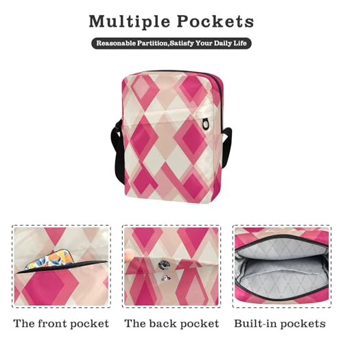 messenger bag crossbody bag men Shoulder Handbags Adjustable Strap for Casual Casual- Retro Rhomboid Neutral Hot Pink2
