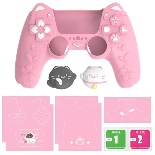 PlayVital for PS5 Controller Cover Skin - Cherry Blossoms Kitten Anti-Slip Grip Skin with Thumb Grip & Sticker - Soft Rubber Protector for PS5 Controller Accessories - Pink by playvital - Image 9