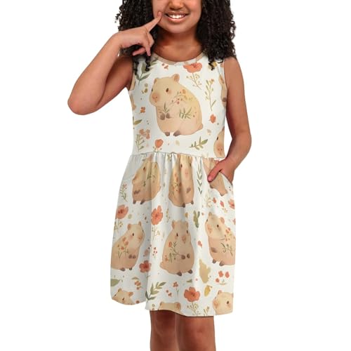 Dress for Girls Casual Midi Sleeveless A Line Summer Dresses Hawaiian Fit and Flare Sundress with Pocket4