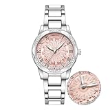 NIBOSI Damenuhr Analog Quarz Modieuhr mit Diamantzifferblatt Einzigartige Uhr mit drehbarem Zifferblatt Exklusiv für Frauen entworfen Exquisite modische Luxusuhr aus Edelstahl(Pink)