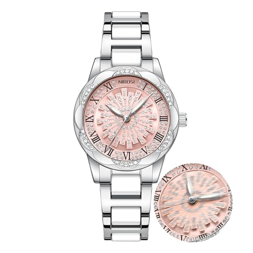 Image of NIBOSI Watch for Woman Analog Quartz Rose Gold Stainless Steel Band Luxury Ladies Watch Stylish Diamond Blue Dial Wrist Watches Waterproof