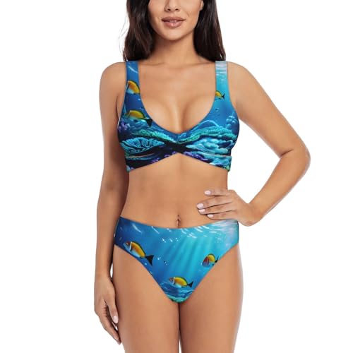 Maillot de bain 2 pièces paysage sous-marin galbant et anti-UV