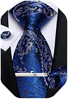 DiBanGu Mens Tie Set Silk Paisley Necktie Woven Pocket Square Tie Clip Cufflinks Set Formal Wedding Business