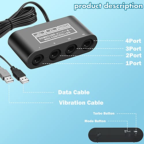 Image of Gamecube Controller Adapter for Nintendo Switch / OLED / Switch 2 Gamecube Adapter, Compatible with PC WII U Switch2, Support 4 Gamecube Controller to Play Supper Smash Bros with 70IN Long Cable