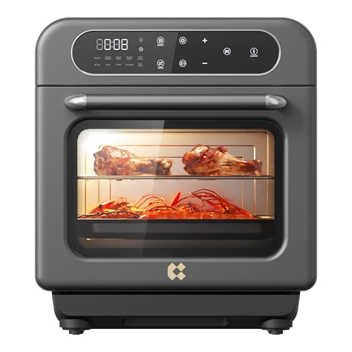 CIARRA 8-in-1 Steam Oven Countertop with Air Fryer, 13QT Mini Convection Toaster Oven with Steam, Rapid Steam, Air Fry, Vapor Bake, Steam Clean, Bake, Dried, Ferment, Grey