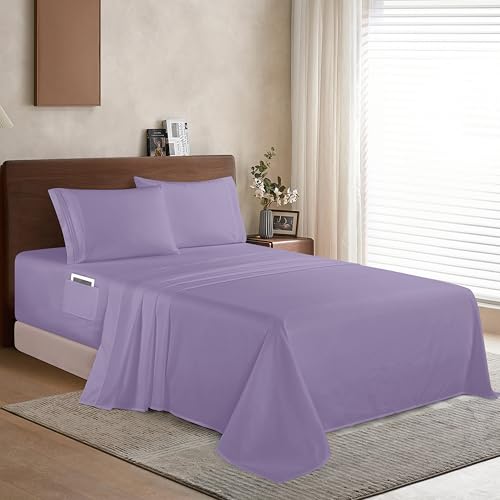 Elegant Comfort Luxury 1500 Premium Hotel Quality Microfiber 4-Piece Sheet Set - Soft, All Around Elastic 18-24 Inches Deep Fitted Sheet - Extra Deep Pocket Sheets, Full, Lavender