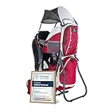 DROMADER Mochila Portabebe Montaña - Portabebes Senderismo hasta 22kg con Protector Solar, Protector de Lluvia, Bolsillo Térmico y Cambiador - Estructura Plegable con Una Mano - Rojo