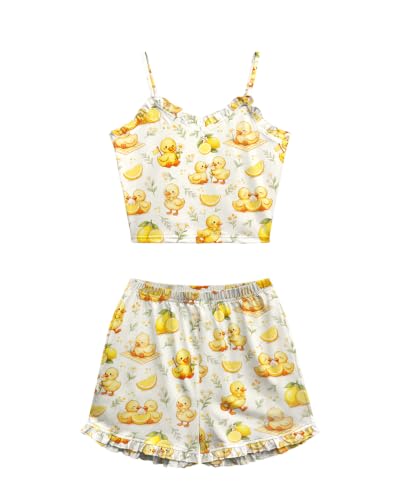 Cetieo Womens Pajama Sets 2 Piece Cute Ruffle Pjs Summer Lounge Tank Top Short Sets Loungewear (US, Alpha, Medium, Regular, Regular, duck-05) - image 4