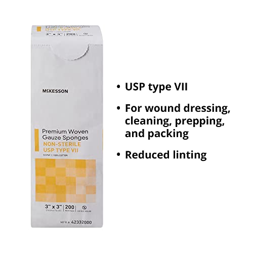 Mckesson Premium Woven Gauze Sponges, Non-Sterile, 12-Ply, Usp Type Vii, 100% Cotton, 3 In X 3 In, 200 Per Pack, 20 Packs, 4000 Total #TOP2