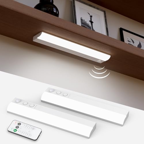 USB Rechargeable Under Counter Lights with Remote, 6000K Motion Sensor Cabinet Lights Battery Wardrobe Lights Magnetic Wireless Indoor Night Lights Stick On LED Strip Lights for Kitchen Cupboard Shelf