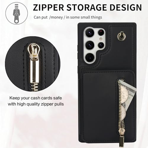 Asuwish Phone Case for Samsung Galaxy S24 Ultra 5G RFID Wallet Cell Cover with Tempered Glass Screen Protector Crossbody Strap Credit Card Holder Slot Stand S24Ultra 24S S 24 24Ultra Women Men Black by Asuwish - Used condition - Image 6