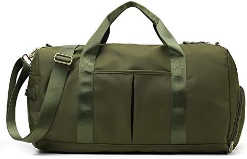 WSLCN Travel Duffel Bag Gym Sports Duffle Bag with Wet Pocket & Shoes Compartment Water Resistant Luggage Packable Duffle Bag Weekender Bag for Women and Men green army 20-35L
