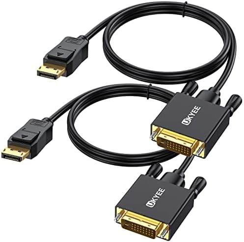 Displayport to DVI 1.8M 2-Pack, Display Port(DP) to DVI-d Male to Male Adapter Cable Compatible with PC, Laptop, HDTV, Projector, Monitor, More- Gold-Plated
