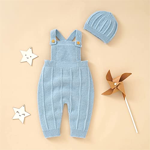 Newborn Baby Girls Boys Overalls Knit Jumpsuit Sleeveless Sweater Suspender Fall Winter Outfits Romper with Hat3
