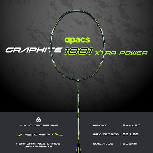 Apacs Graphite 1001 Xtra Power (36LBS, Power Frame with 100% Japanese Graphite) Badminton Racket with Full Cover (Black Green) 7 41SLE0UdXpL