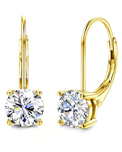 Blahanna Moissanite Earrings 1.0ct-2.0ct D Color Brilliant Round Cut Earrings S925 Sterling Silver Dangle Earrings Moissanite Leverback Drop Earring gold 5mm