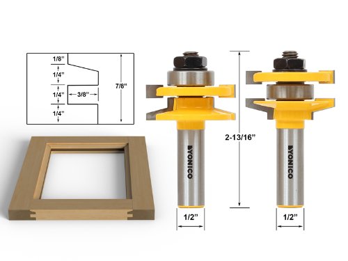 YONICO Cabinet Door Rail and Stile Router Bits Set 2 Bit Bevel 1/2-Inch Shank 12247 - Thumbnail 2