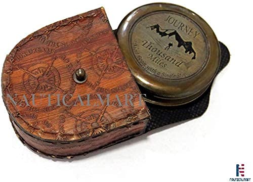 NauticalMart A Journey A Thousand Miles Must Begin A Single Step Brújula de Latón Macizo con Estuche miniatura 2