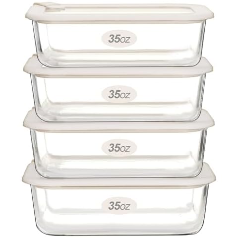 Urban Green Glass Food Storage Containers with Glass Lids, Microwave Safe Glass Food Container Set, Airtight Glass Food Container Set, LeakProof, 100% Plastic Free, White Color, 4pack Cover