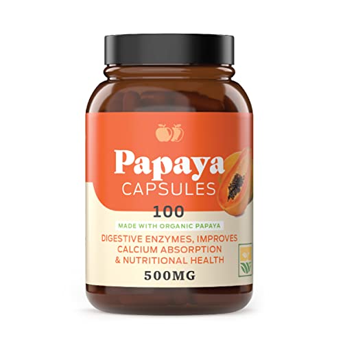 Complete Natural Products Organic Papaya Enzymes & Papain Enzyme Capsules - 500Mg 100 Pills, Organic Papaya Powder Digestive Super Fruit Capsules #TOP10