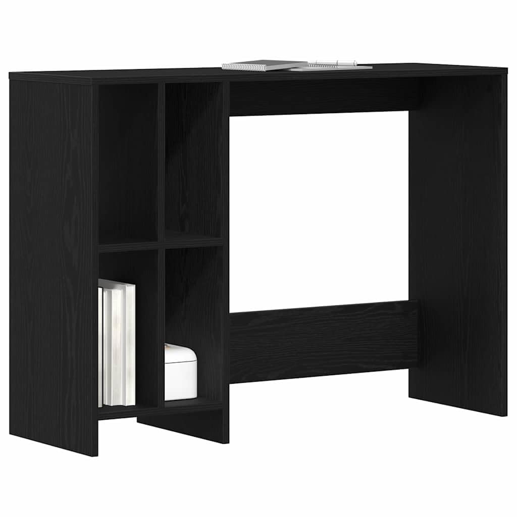 Scrivania con scaffale, colore nero, effetto rovere, 102,5 x 35 x 75 cm, materiale in legno, robusto tavolo per computer per casa, ufficio, studio, tavolo da lavoro salvaspazio con spazio di