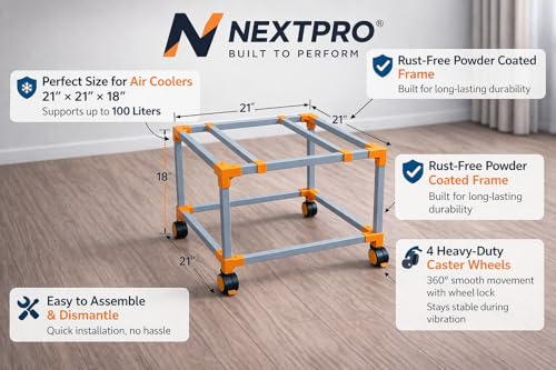 Image of Heavy-Duty Metal Cooler Stand with 360 Rotatable Wheels - Universal Fit for Kenstar, Bajaj, Symphony, Havels & Maharaja Coolers - Rust-Proof Powder Coated Finish - Sturdy & Durable Design.
