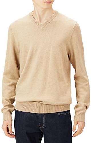 Amazon Essentials Men's V-Neck Sweater (Available in Big & Tall), Camel Heather, Large