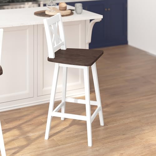 Flash Furniture Butaco estilo Rústico con base y asiento en madera, asiento giratorio 360°, marco en acabado blanco envejecido miniatura 5