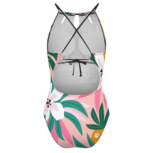 Monokini de bain une pièce d'exception imprimé tropical fleur blanche