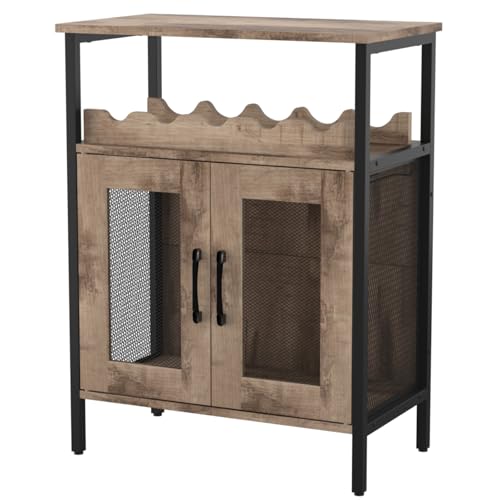 TANGZON Wine Bar Cabinet, Drinks Storage Sideboard with Glass Holder and Removable Bottle Shelf, Freestanding Organizer Cupboard Unit for Home Kitchen