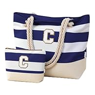 Personalized Beach Tote Bag: Celebrate individuality with our custom beach bag set, featuring embroidered initials (A - Z) on both the tote bag and cosmetic bag. Choose any letter to match names, nicknames, or special messages—perfect for creating a ...