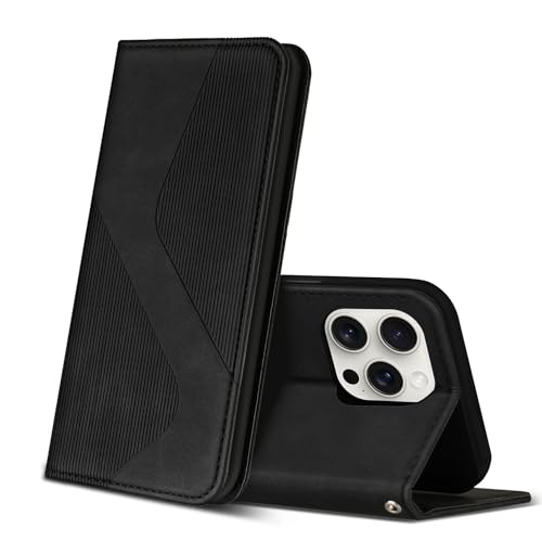 ZONNAVI Funda para iPhone 15 Pro MAX, Funda Libro de Cuero con Ranura para Tarjeta y Magnético, Wallet Flip Caso Cubierta Case Carcasa para iPhone 15 Pro MAX (Negro)