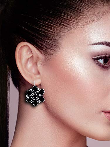 Oxidised Floral Charm Studded Drop Earrings