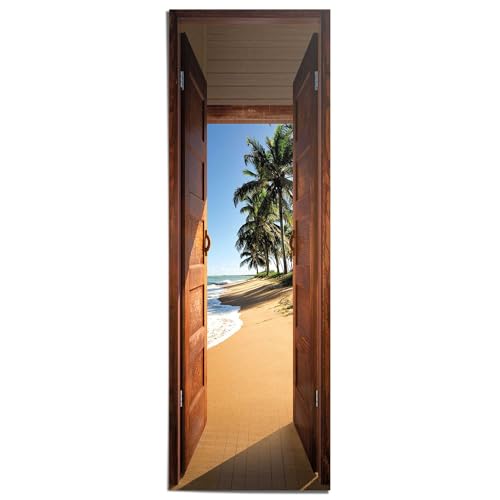 REINDERS Poster, Tür zum Strand, Hobbyraum, Bilder, Wanddeko, Room Decor, 170 gr. glänzend Bilderdruckpapier, Braun, 158 x 53