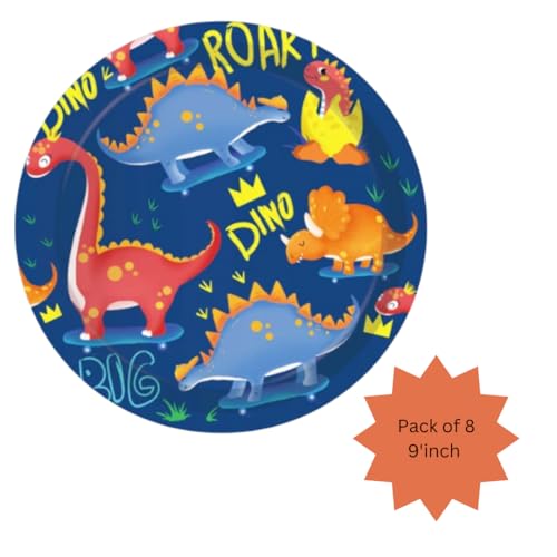 Image of Wanna Party 9 inch Dinosaur Theme Paper Plates for Dinosaur Party Supplies for Dinosaur Birthday Decorations-Pack of 8