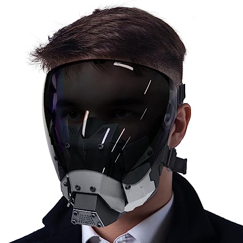 AOUTACC Punk Airsoft Mask, Punk Gothic Costume Mask for Men, Anti-Fog Detachable Half Face Mask,Futuristic Mask for Halloween Party Cosplay Techwear Music Festival Accessories