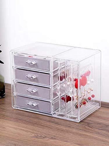 Acrylic Jewelry Organizer White Jewelry Box for Girls Earring Holder and with 4 Velvet Jewelry Organizer ,Dustproof, for Necklaces Bracelet Earrings