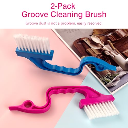 Image of Window Track Cleaning Brush Set - 2 Pack Window and Door Track Cleaning Tools with Ergonomic Handle for Precision Cleaning, Blue and Pink
