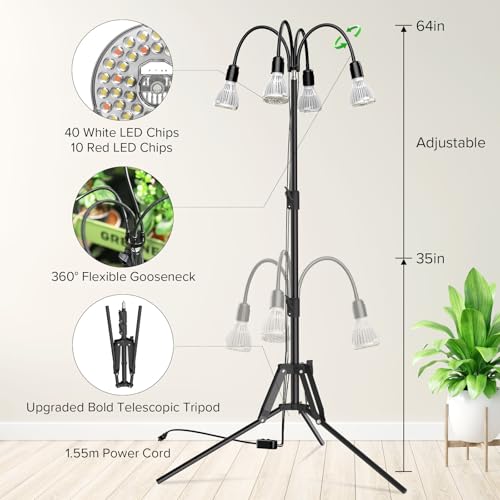 SANSI Upgraded 120W Grow Light with Adjustable Tripod Stand, 5000K 660nm Full Spectrum 900W Equiv. LED Floor Plant Light for Indoor Plants, Grow Lamp with Replaceable Bulbs for High PPFD Growing by SANSI - Image 3